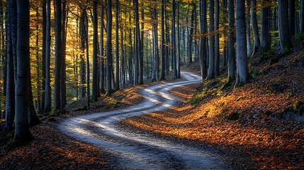 Obraz premium Winding Trail Through Colorful Forest Landscape