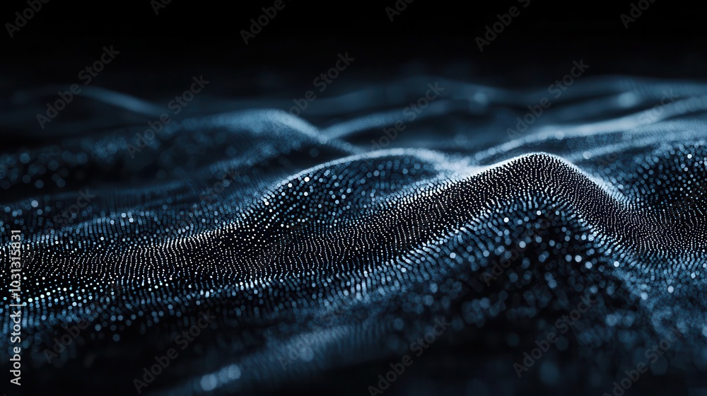 Poster a dark, grainy textured background transitioning from gray to blue and black, creating an abstract d