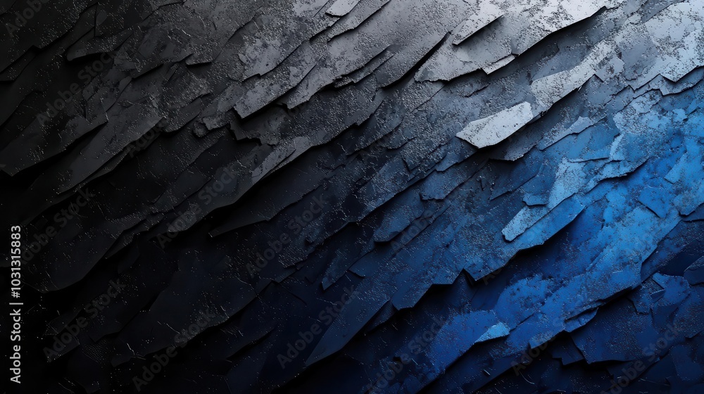 Poster a dark, grainy textured background transitioning from gray to blue and black, creating an abstract d
