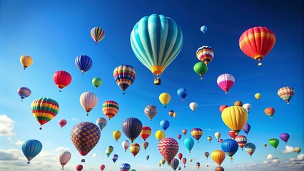 Fototapeta premium Colorful Balloons Against a Clear Blue Sky - Minimalist Photography