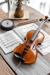 Fototapeta premium Artistic Composition of Musical Instruments on Table