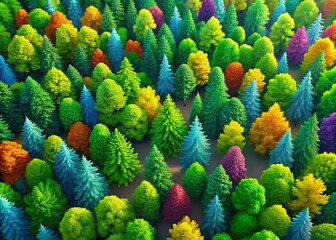 Fototapeta premium Colorful Green Trees in Forest - Simple Kids Plastic Paper Art Generative Illustration for Creative Projects and Decor