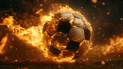 A flaming soccer ball in action, symbolizing intense competition.