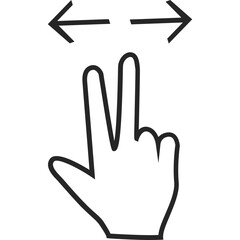 Hand gesture with double finger pointing downwards with left and right arrows above for zoom out.