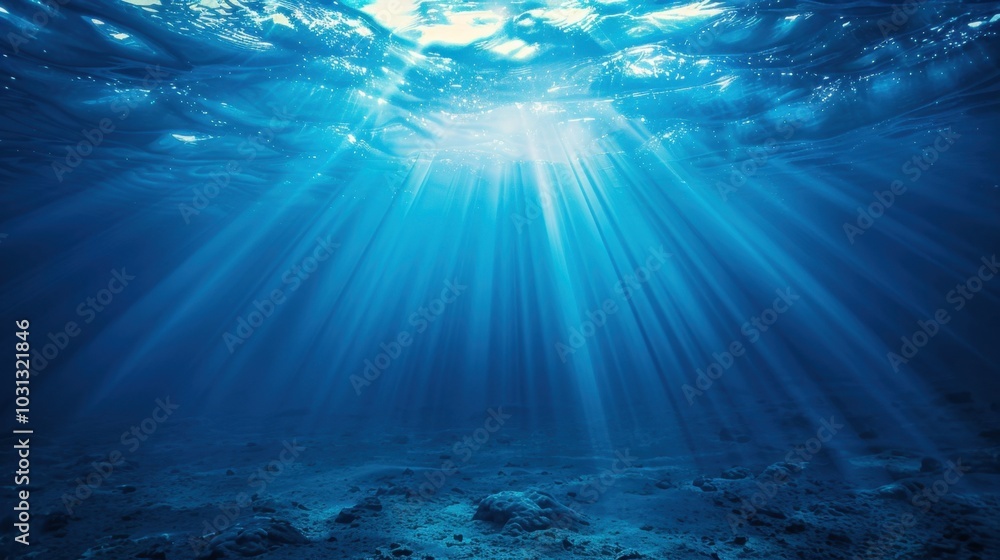 Canvas Prints Tranquil Underwater Light Rays in Blue Ocean