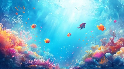 Fototapeta premium Colorful Underwater Scene with Marine Life and Coral