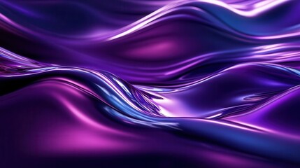 abstract 3d background featuring shiny plastic waves in vivid purple and blue textures, creating a mesmerizing liquid-like effect; the interplay of light and color adds depth and intrigue