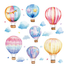 Obraz premium Set of hot air balloons on white background.