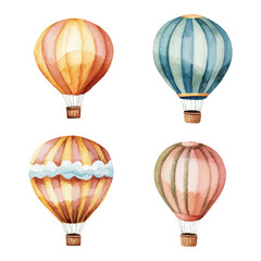 Naklejka premium Set of hot air balloons on white background.