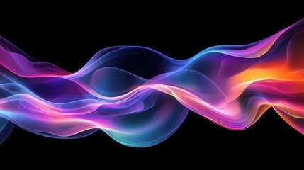 abstract design featuring a fluid iridescent holographic wave in motion, with colorful gradients flowing against a striking black backdrop for a modern look
