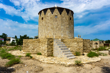 Ancient 1-4th century Sun worshipper's and Islamic cemetery in Nardaran, Azerbaijan as seen in...