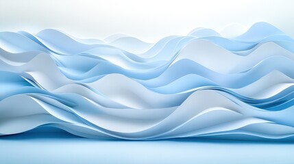 Fototapeta premium Abstract blue waves of paper art, soft curves on a white isolated background.