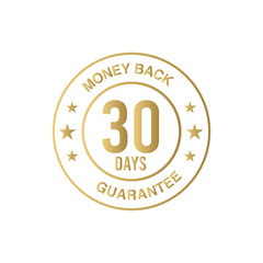 30 Days Money-Back Guarantee Badge- Golden Vector Isolated on White Background