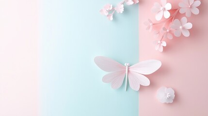 Butterfly and flowers on a pastel background, perfect for spring themes.