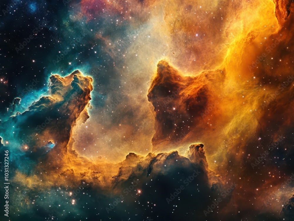 Wall mural vibrant nebula swirling with colorful stars and clouds, creating a cosmic wallpaper that captivates 