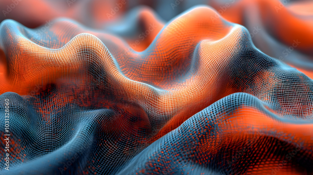 Poster abstract waves with blue and orange textures creating a dynamic effect.