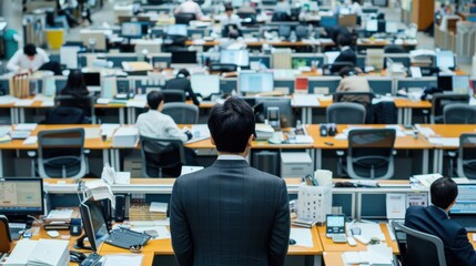 An office worker navigates a busy corporate environment during a typical workday