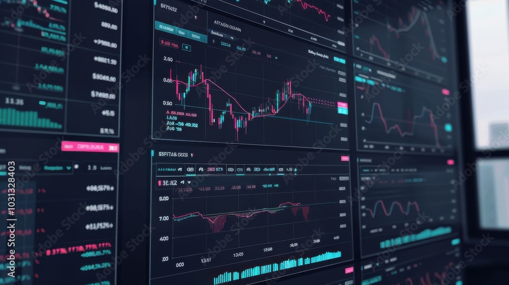 Poster minimalist line art depiction of a modern stock trading screen showcasing a clean interface and data