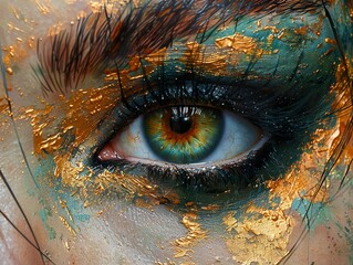 Close-up of a Green Eye with Gold Makeup