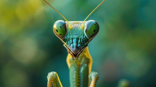 a close up of a green praying mantissa