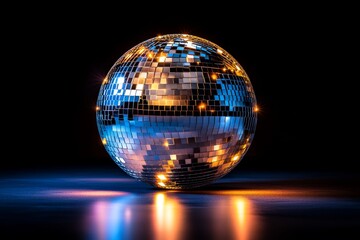 3D-rendered disco ball, reflecting vibrant lights across an abstract background