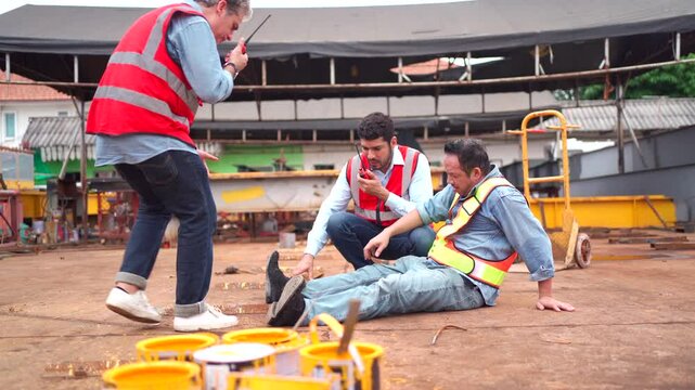 Construction worker have an accident while working in the construction site.
