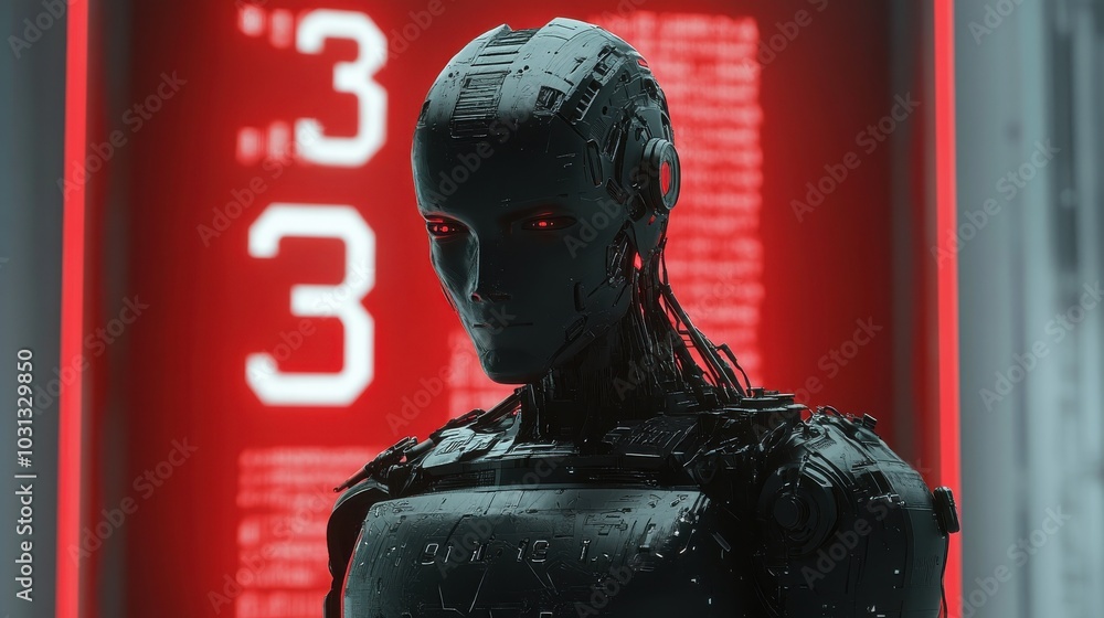 Leinwandbilder a robot with a red background and the number 3 on it
