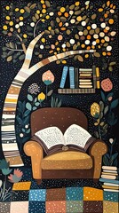 Autumn Folklore Retreat Illustration - Books, Art, and Cozy Vibes Vertical Background