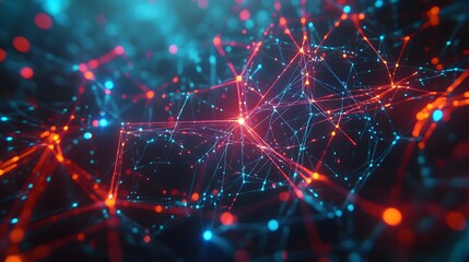 Abstract Network of Glowing Red and Blue Lines