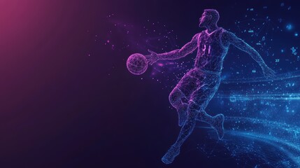 A high fidelity stylized silhouette of a basketball player in action. This vibrant digital artwork captures the energy and movement of sports, perfect for dynamic projects.