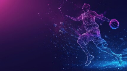 Fototapeta premium A vibrant stylized silhouette of a basketball player in motion, showcasing dynamic energy and modern design. Perfect for sports-themed projects or promotions.