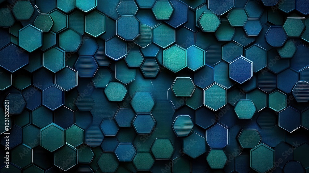 Poster abstract blue and green hexagonal pattern background.