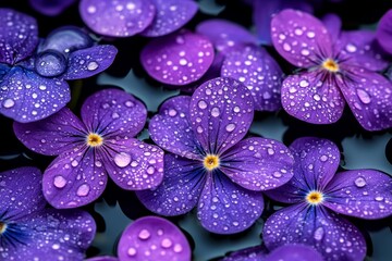 Close-up of violet petals, covered in morning dew