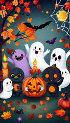 Obraz premium halloween background with pumpkin and bats