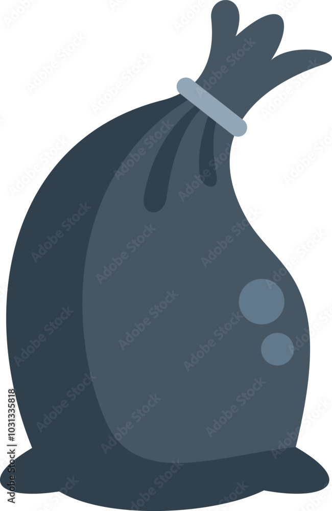 Poster this cartoon style vector illustration shows a black garbage bag tied with a string and lying on the