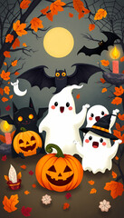 halloween background with pumpkin and bats