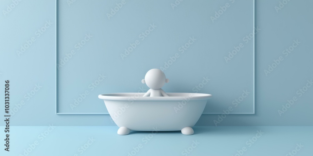 Poster a simple 3d rendering of a person taking a bath. ai.