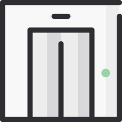 A simple line drawing of an elevator with closed doors.