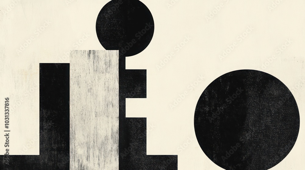 Poster abstract geometric shapes with a textured background in black and white.