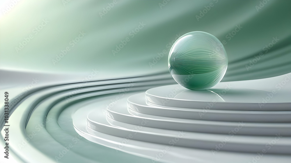 Canvas Prints A serene abstract composition featuring a glass-like sphere on steps.