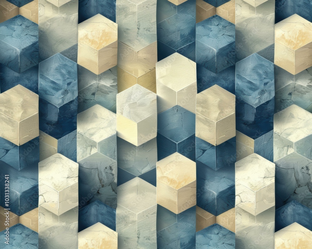 Poster abstract geometric pattern with textured cubes. ai.