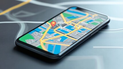Smartphone Displaying Navigation Map and Location Pin