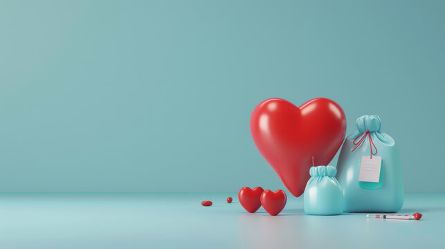 Celebrating national blood donor month with heart-shaped symbols and gift packages