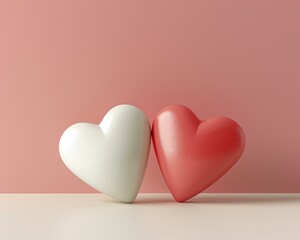 A white heart and a red heart. AI.