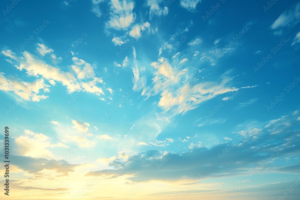 Poster sunset sky background with tiny clouds.