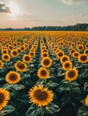 Fototapeta premium A field of sunflowers in full bloom. AI.