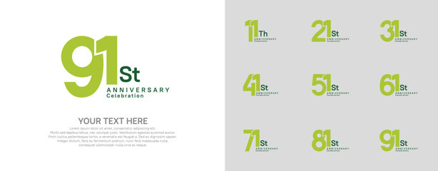 Anniversary logo set vector design, green color for celebration event