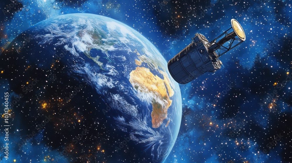 Poster giant space telescope observes a distant earth-like double with familiar continents across the vastn