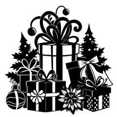 Christmas presents black silhouette, Holiday and Christmas Gift boxes vector illustration