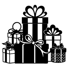 Christmas presents black silhouette, Holiday and Christmas Gift boxes vector illustration